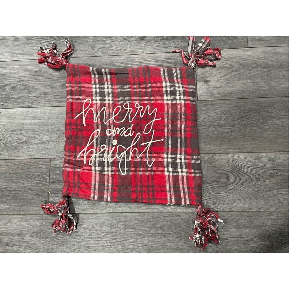 Brand New Creative Co Op Merry & Bright 18” Square Cotton Woven Pillow Christmas